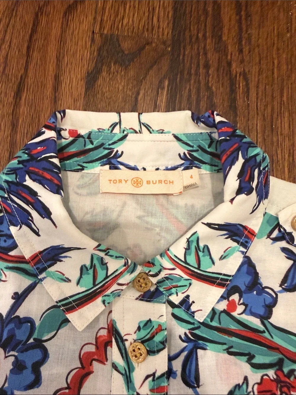 Tory Burch Floral Button-Up Long Sleeve Shirt - White Multi